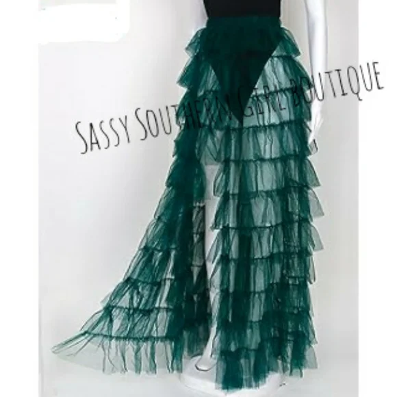 🆕⭐Dark green layered tulle maxi skirt